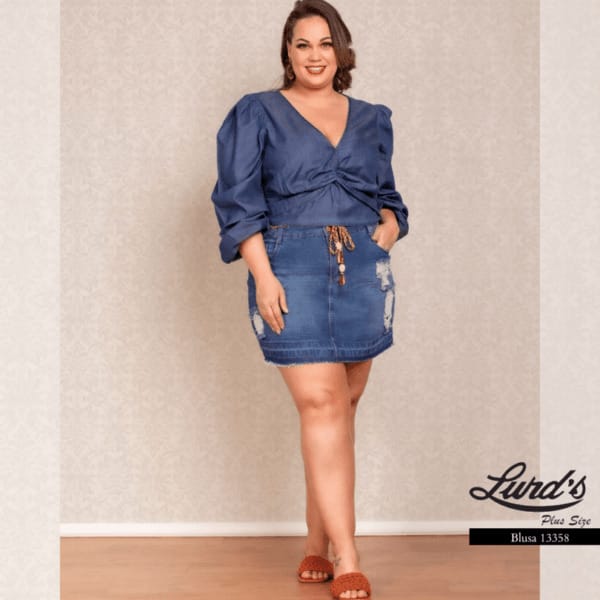 Blusa Manga Longa Plus Size Jeans
