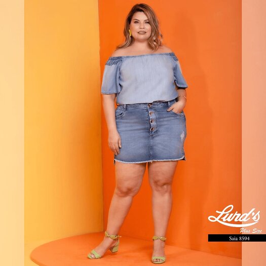 Mini Saia Plus Size Ref 8594 Jeans Claro