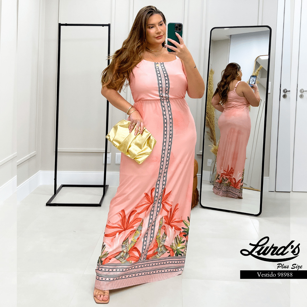 Vestido Longo Plus Size Sem Manga Ref 98998 Rosa