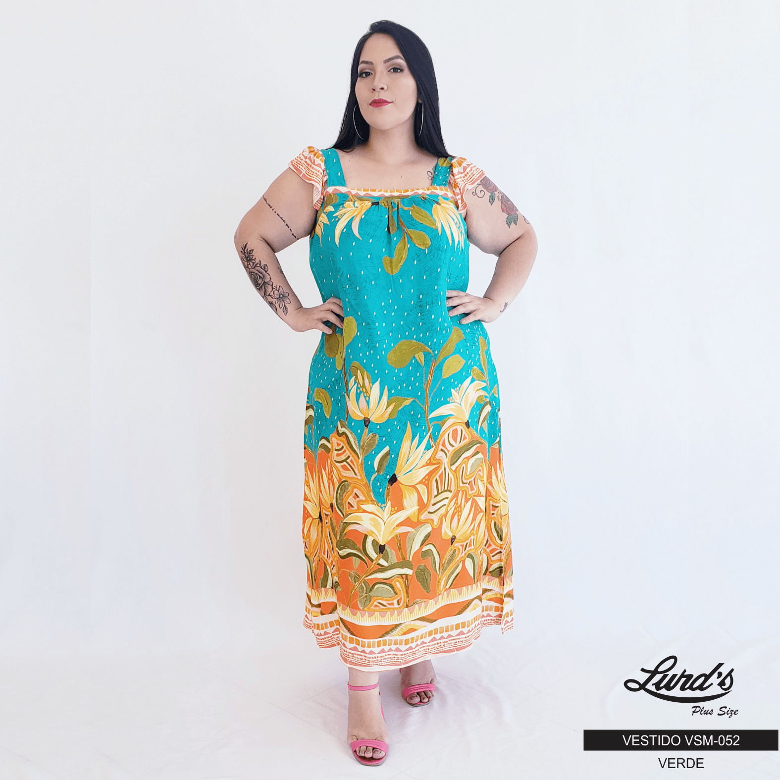 Vestido Mid Plus Size Sem Manga Ref VSM-052 Verde