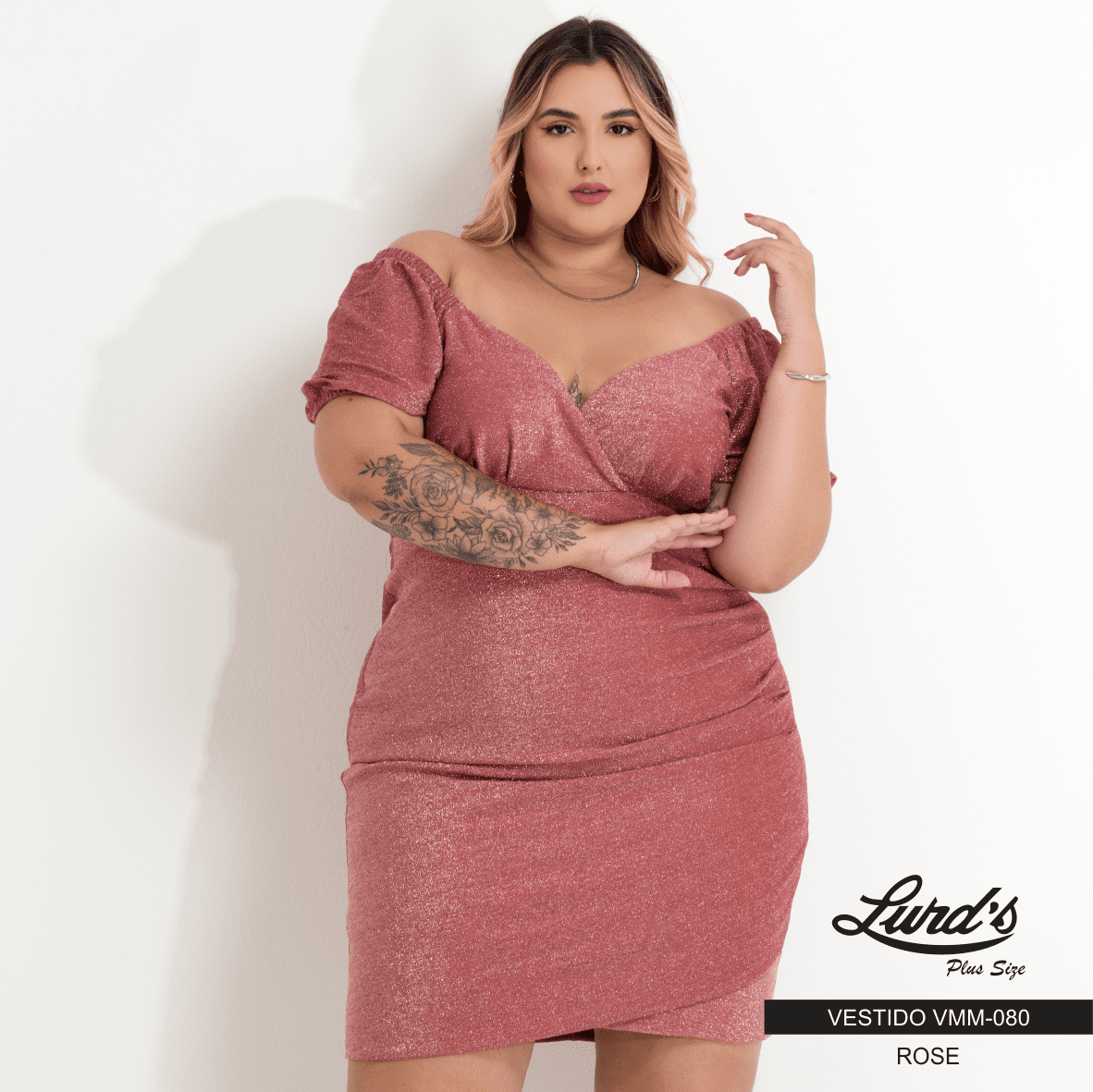 Vestido Plus Size Manga Curta Ref VMM-080 Rose