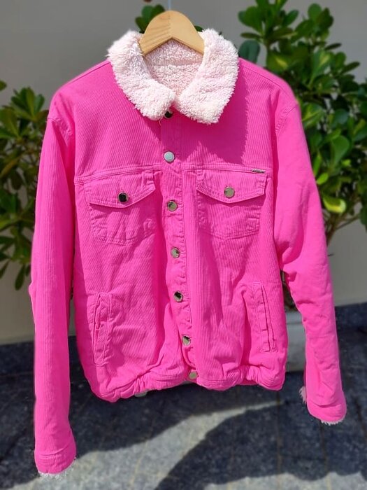 Jaqueta Feminina Plus Size Forrada com Pelinhos Ref 741012 Rosa