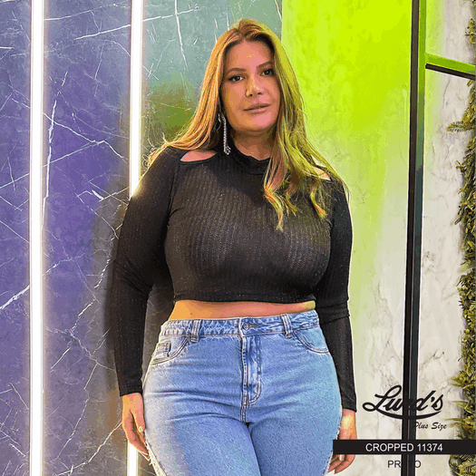 Cropped Feminino Plus Size Manga Longa Ref 11374
