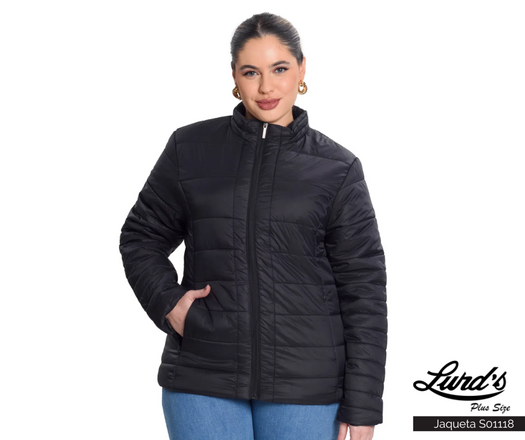 Jaqueta Puffer Feminina Plus Size Ref S01118 Preta