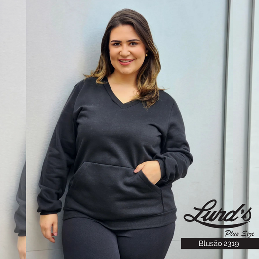 Blusão Moletom Feminino Plus Size Preto