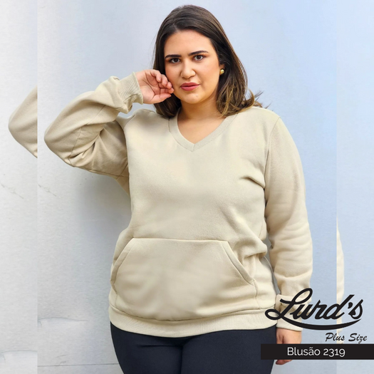 Blusão Moletom Feminino Plus Size Bege
