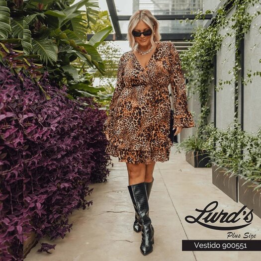 Vestido Plus Size Manga Longa Ref 900551 Oncinha