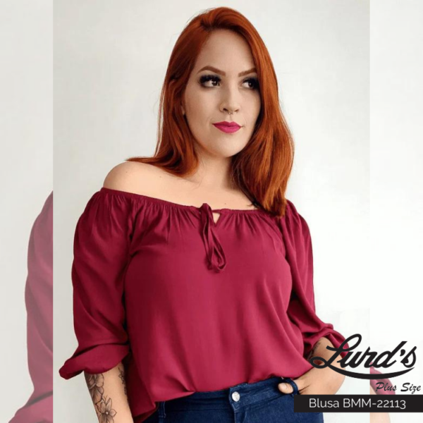 Blusa Feminina Plus Size Manga 3/4 Vinho