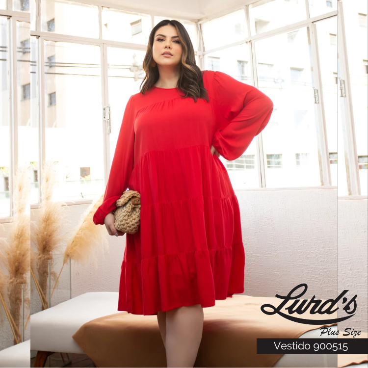 Vestido Plus Size Manga Longa Vermelho