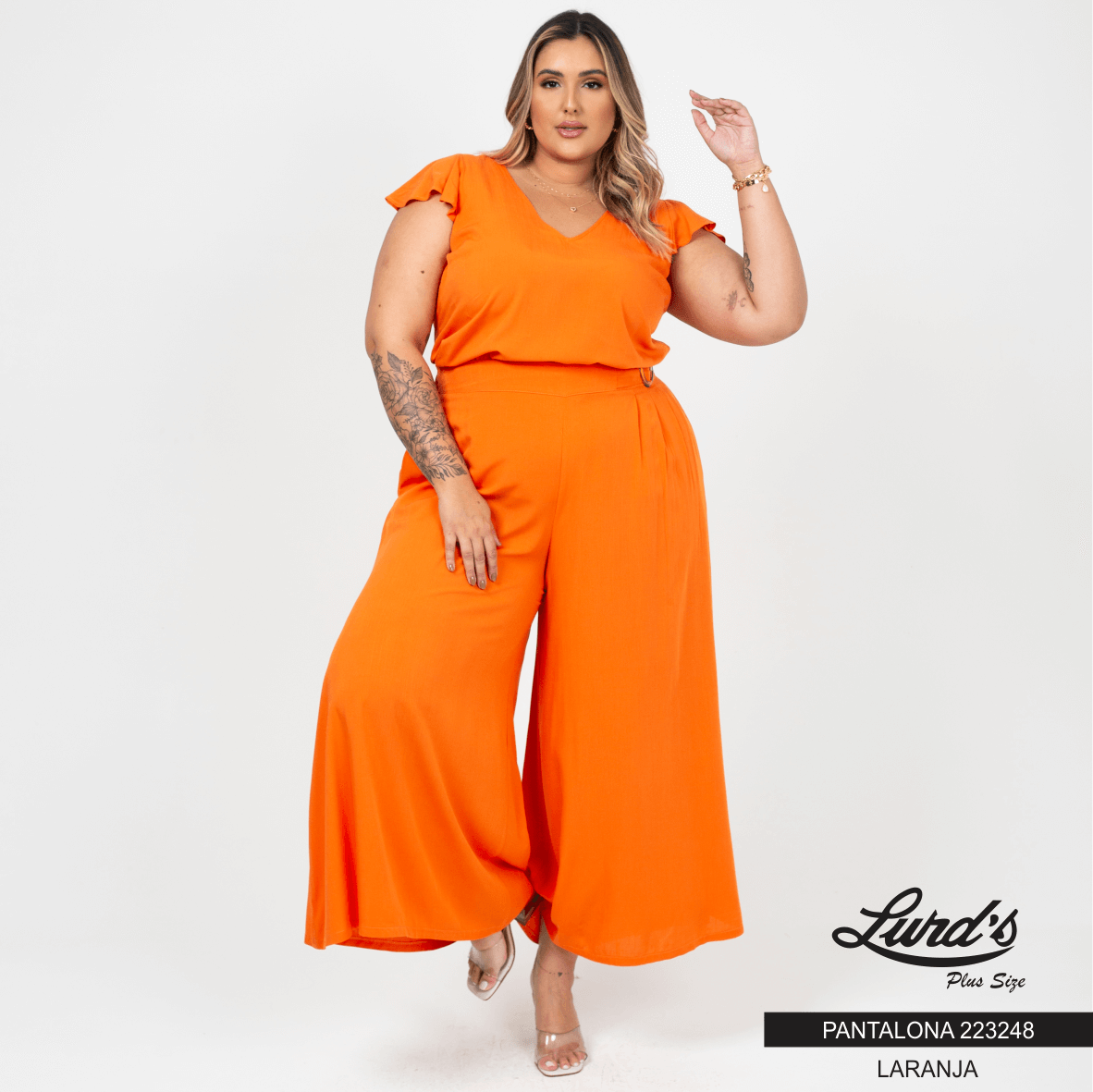 Calça Pantalona Plus Size Ref 223248 Laranja