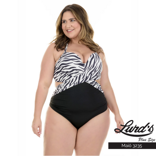 Maiô Plus Size Com Bojo Preto/Zebra Ref 3235