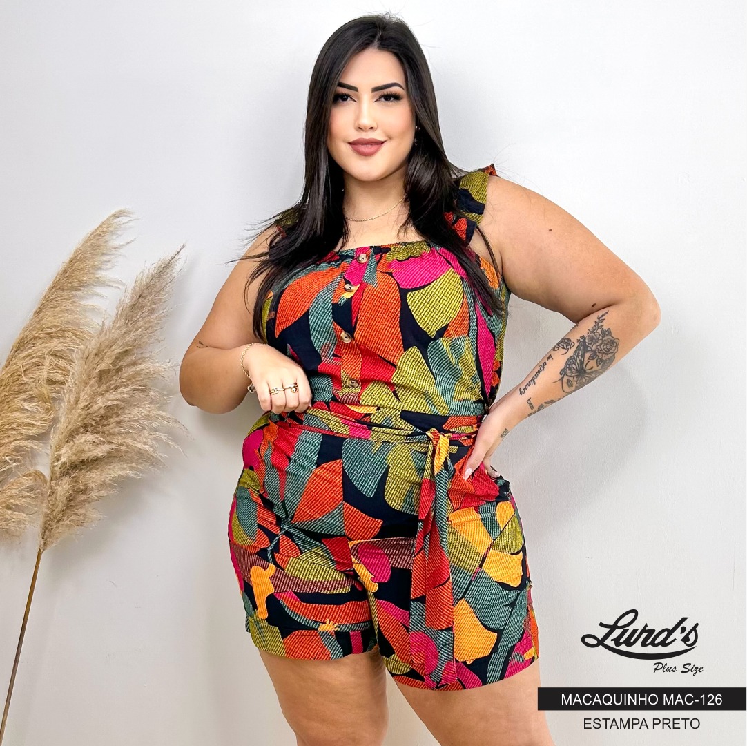 Macaquinho Feminino Plus Size Sem Manga Ref Mac-126 Marrie