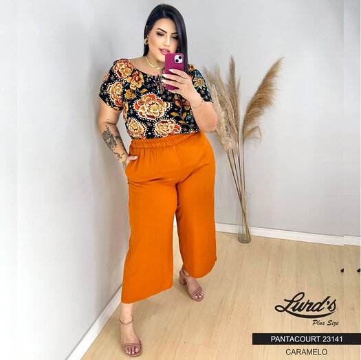 Pantacourt Feminina Plus Size Ref 23141 Marrie Caramelo 