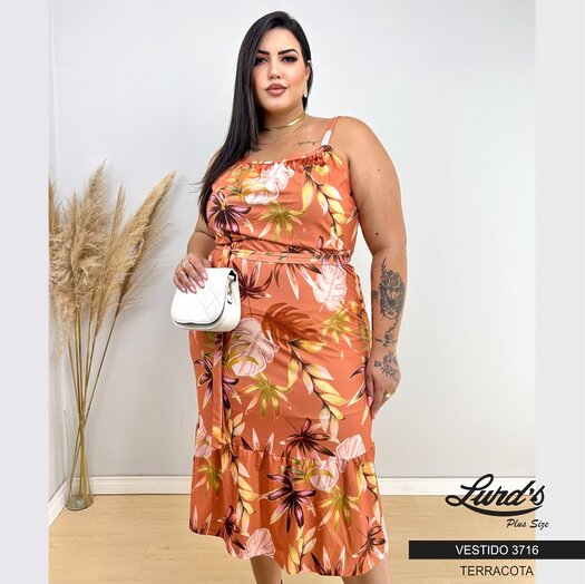 Vestido Plus Size Sem Manga Ref 3716 Terracota