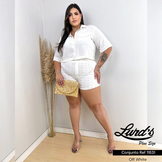 Conjunto Plus Size Shorts + Cropped Ref 11631 Off White