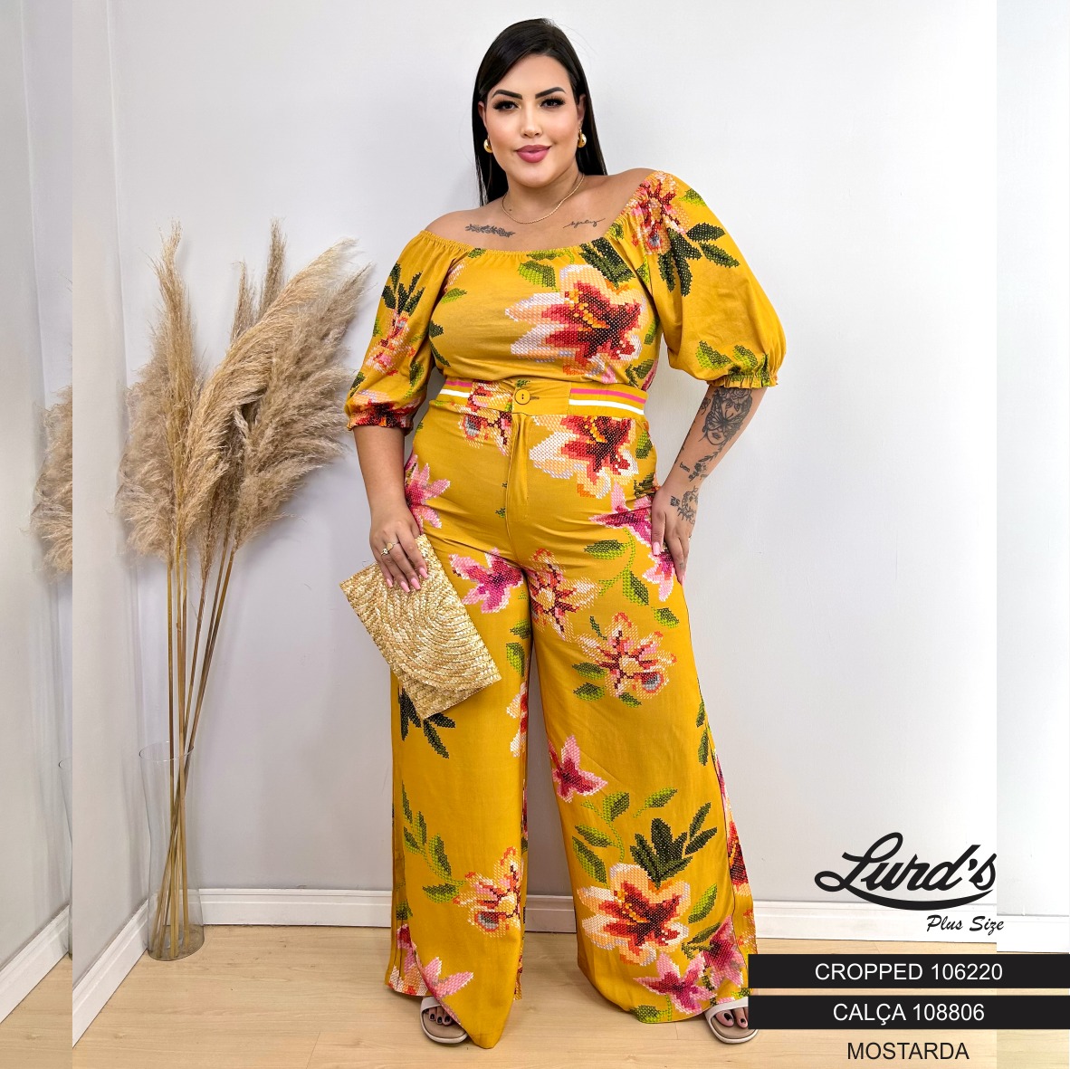 Cropped Feminino Plus Size Manga Curta Ref 106220 Mostarda