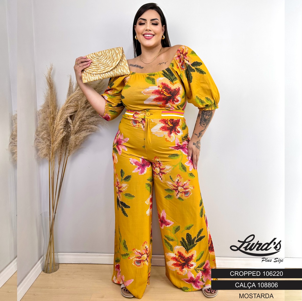 Pantalona Feminina Plus Size Ref 108806 Mostarda