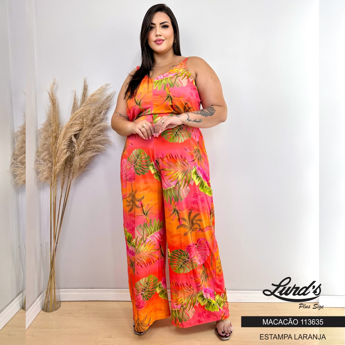 Macacão Longo Feminino Plus Size Ref 113635 Laranja