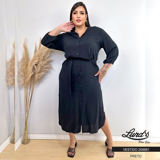 Vestido Plus Size Manga Curta Ref 206681 Preto
