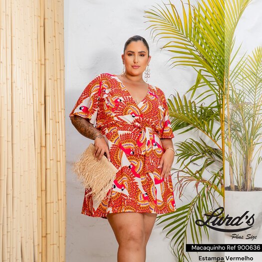 Macaquinho Feminino Plus Size Ref 900636 Vermelho 