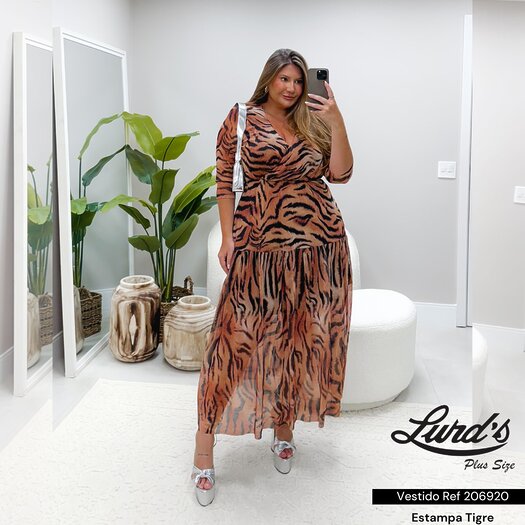 Vestido Mid Plus Size Marrie Ref 206920 Estampa Tigre