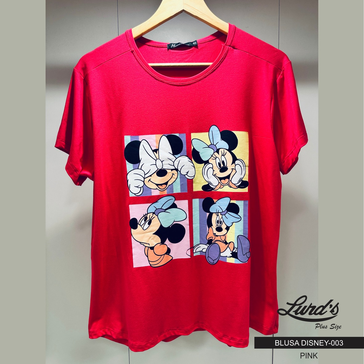 T-shirt Feminina Plus Size Viscolycra Manga Curta DISNEY-003 Marrie Pink