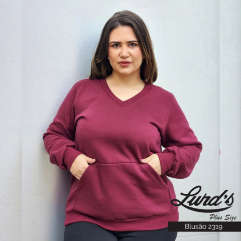 Blusão Moletom Feminino Plus Size Vinho
