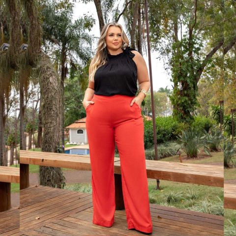 Calça Pantalona Feminina Plus Size Ref 800247 Vermelho
