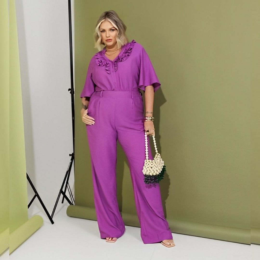 Calça Pantalona Feminina Plus Size Ref 800251 Fúcsia