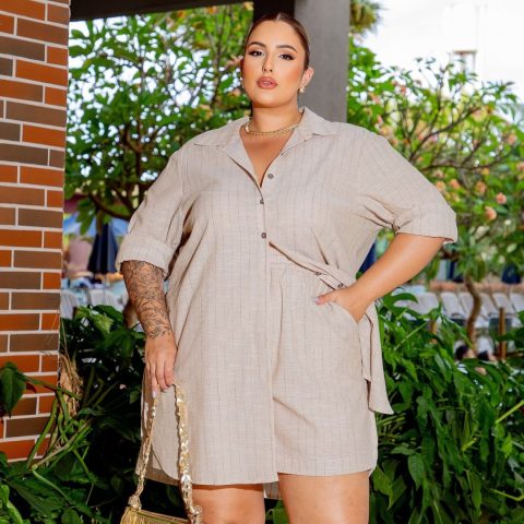 Shorts Feminino Plus Size Ref 810134 Bege