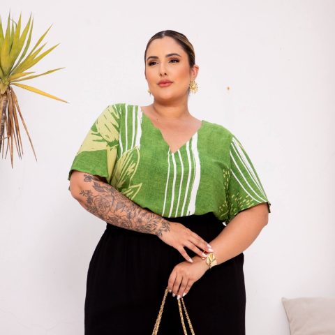 Blusa Feminina Plus Size Manga Curta Ref 700776 Verde