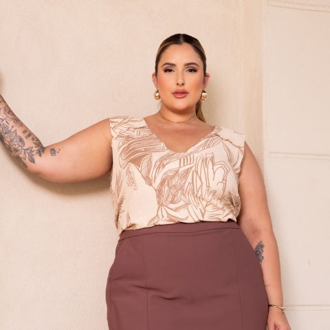 Regata Feminina Plus Size Ref 700775 Estampa Bege