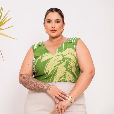 Regata Feminina Plus Size Ref 700775 Estampa Verde