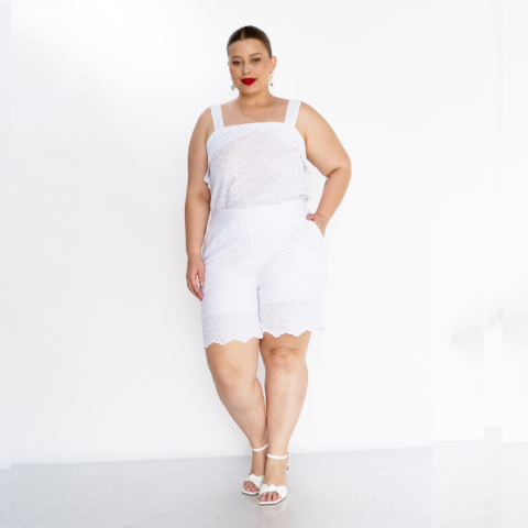 Conjunto Feminino Plus Size Regata + Shorts Ref 14582 Branco