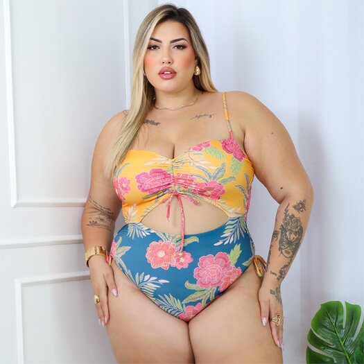 Maiô Plus Size Com Bojo Ref 02842 Estampa Amarelo