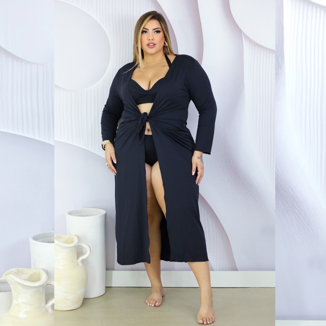 Saída de Praia Longa Plus Size Ref 2298 Preto