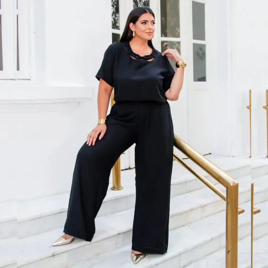 Conjunto Feminino Plus Size Blusa Manga Curta Ref 12513 Preto