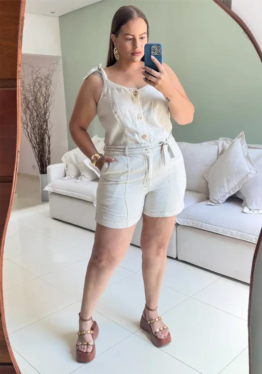 Macaquinho Plus Size Sem manga Ref 15000 Cru