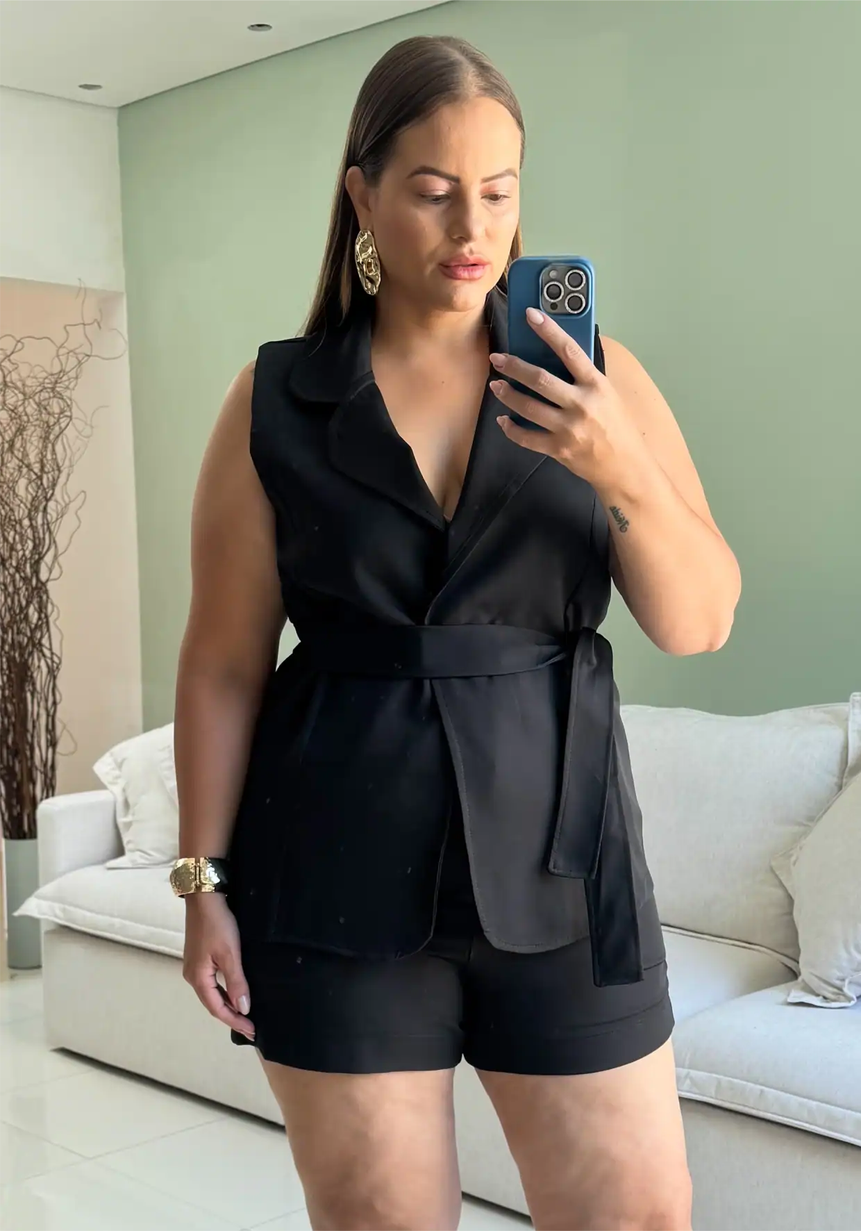 Conjunto Feminino Plus Size Colete + Shorts Ref 207275 Preto