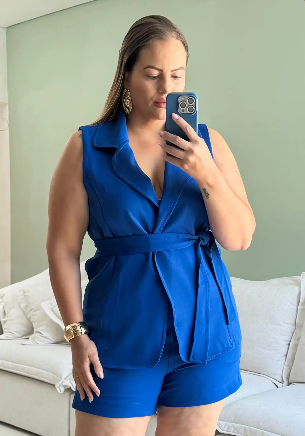 Conjunto Feminino Plus Size Colete + Shorts Ref 207275 Royal