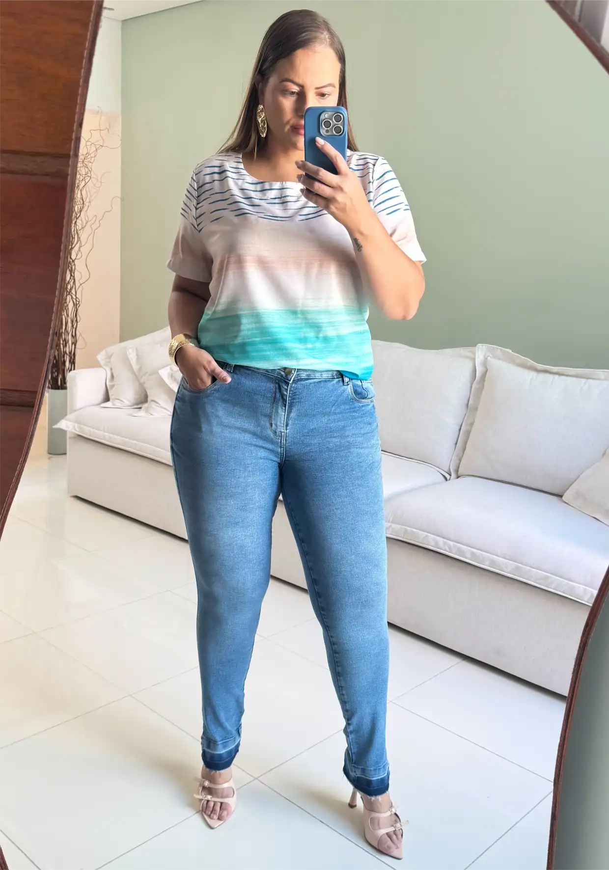 Calça Cigarrete Feminina Plus Size Ref 9091 Jeans