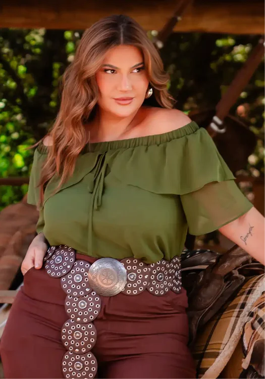 Blusa Feminina Plus Size Manga Curta Ref 12639 Verde DUDA