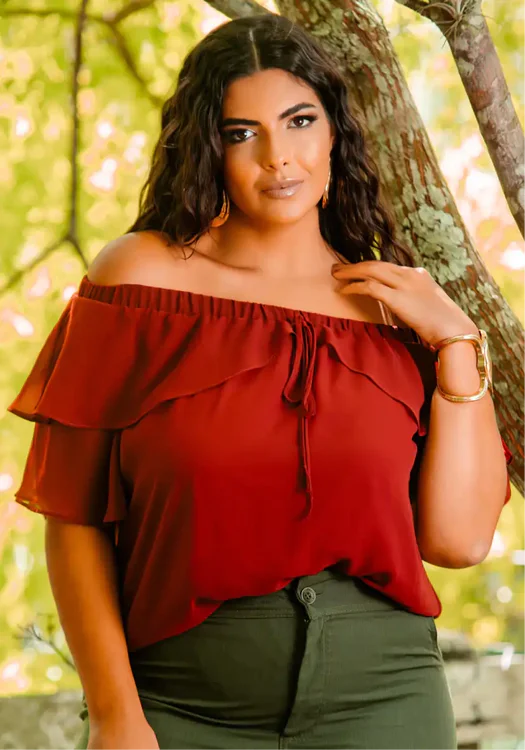 Blusa Feminina Plus Size Manga Curta Ref 12639 Bordo DUDA