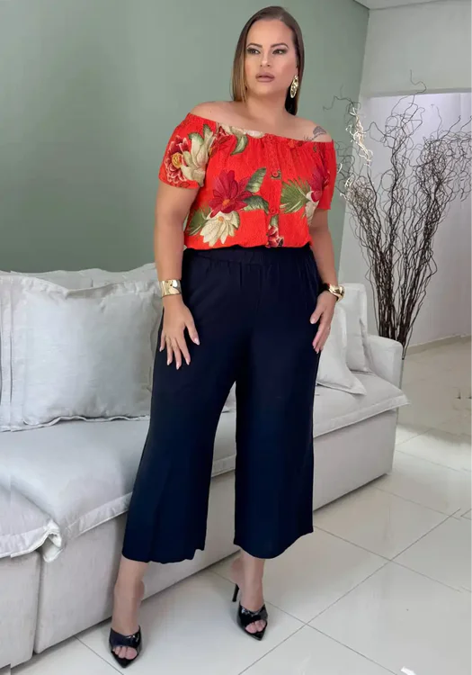 Calça Pantacourt Feminina Plus Size Ref 23141 Marrie Preto 