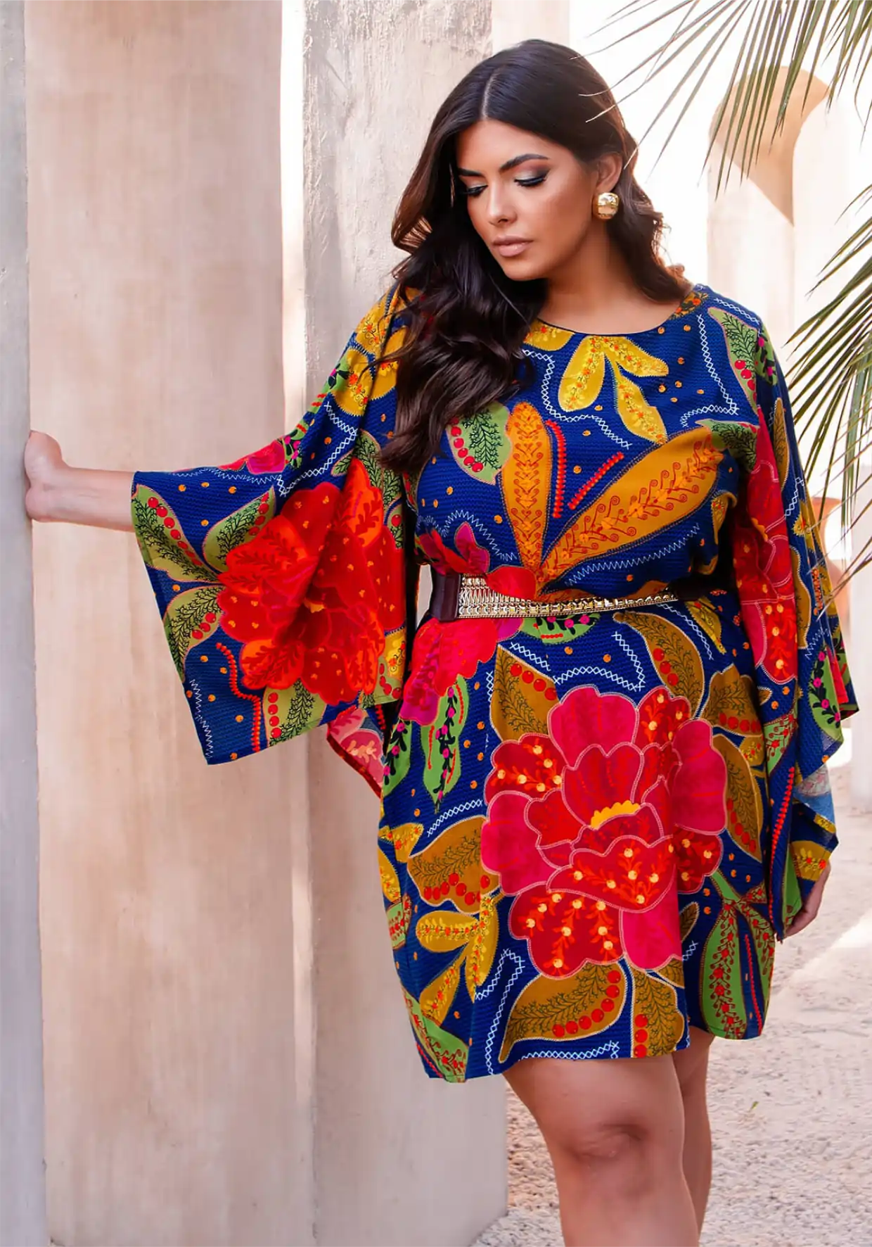 Vestido Manga Curta Plus Size Ref 900798 Estampa Azul