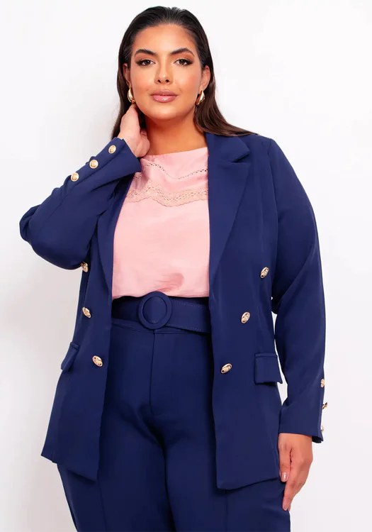 Blazer Feminino Plus Size Ref 11420 Marinho