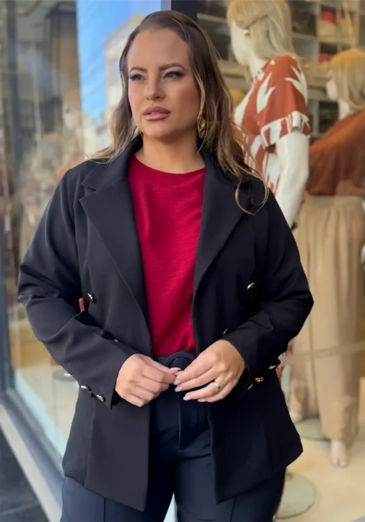 Blazer Feminino Plus Size Ref 11420 Preto