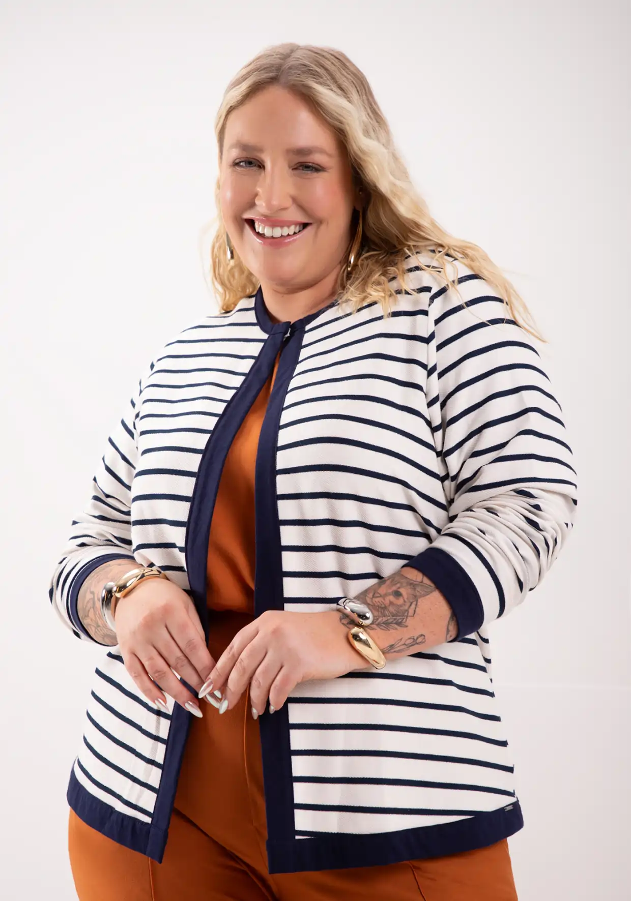 Cardigan Feminino Plus Size Ref 69187 Off White