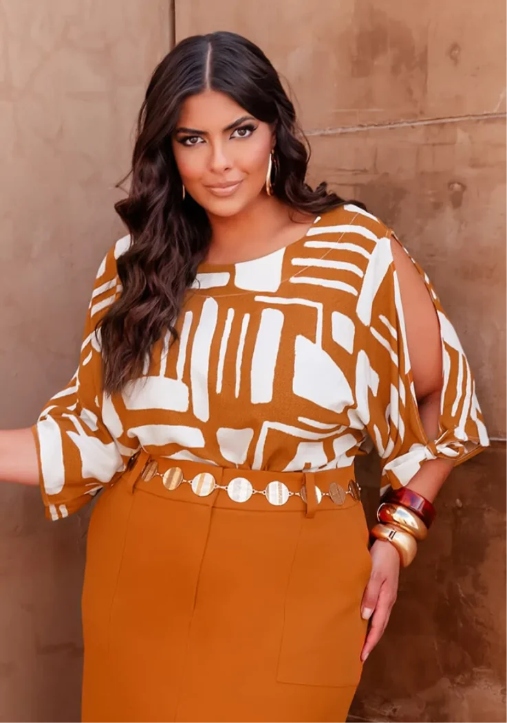 Blusa Feminina Plus Size Manga Curta ref 700849 Mostarda