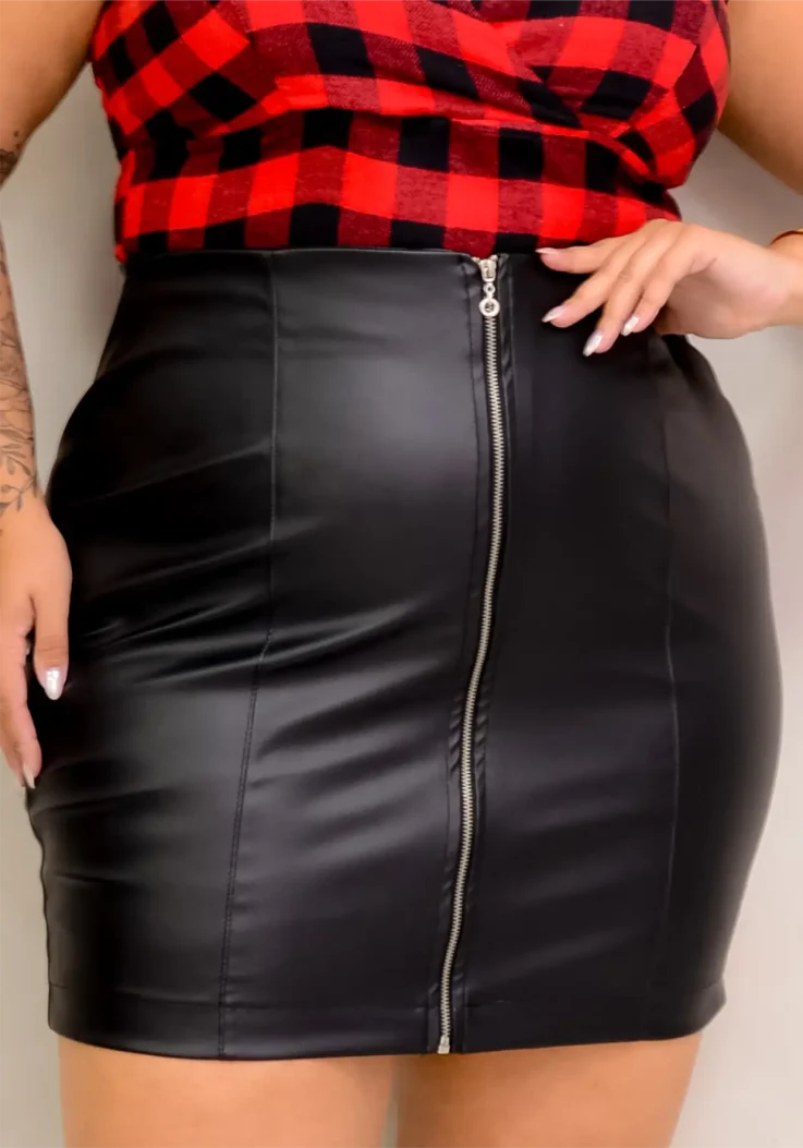 Mini Saia Courino Plus Size 206899 Marrie 206899 Preto